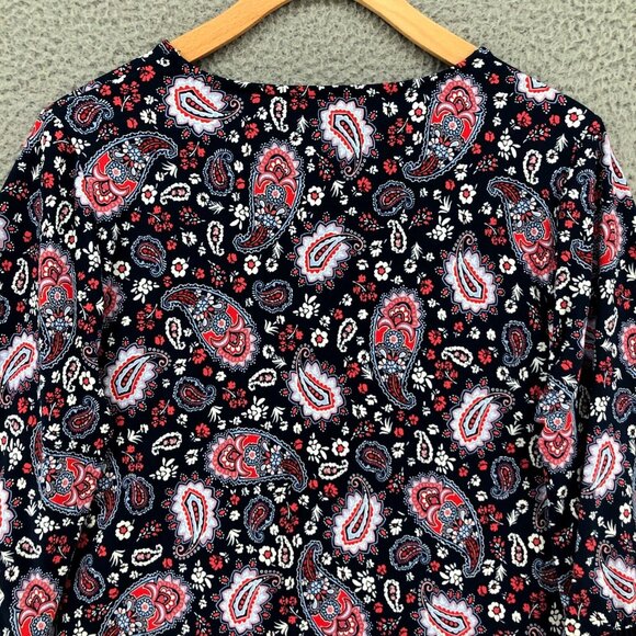 Roz & Ali Top Womens Small Navy Red Paisley Floral Small Sleeves Stretch Boho - Picture 3 of 10